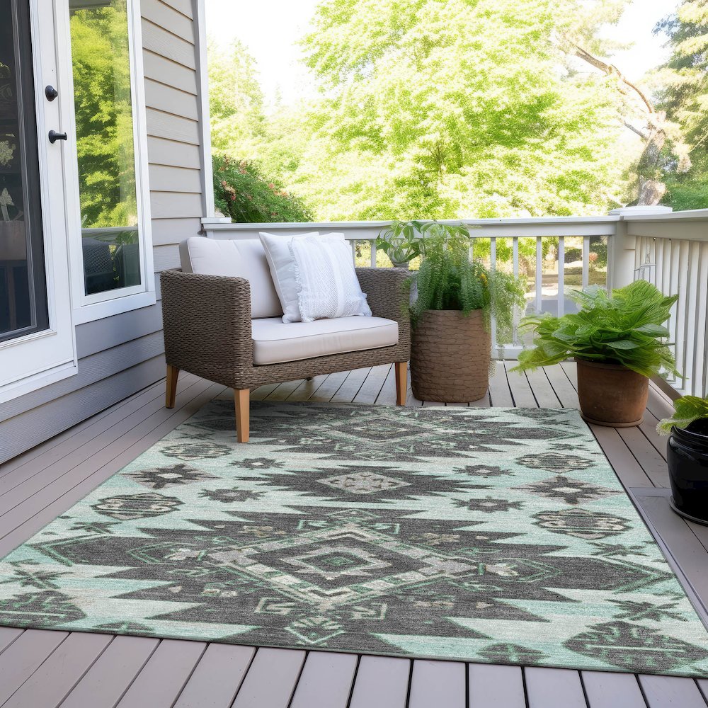 Machine Washable Indoor/Outdoor Chantille Mint 5' x 7'6" Rug. Picture 8