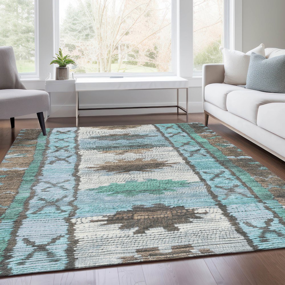 Machine Washable Indoor/Outdoor Chantille Brown 5' x 7'6" Rug. Picture 6