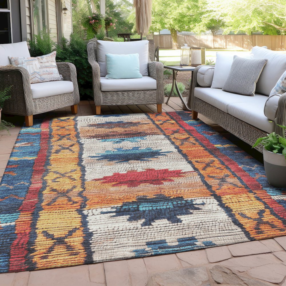 Machine Washable Indoor/Outdoor Chantille Navy 5' x 7'6" Rug. Picture 7