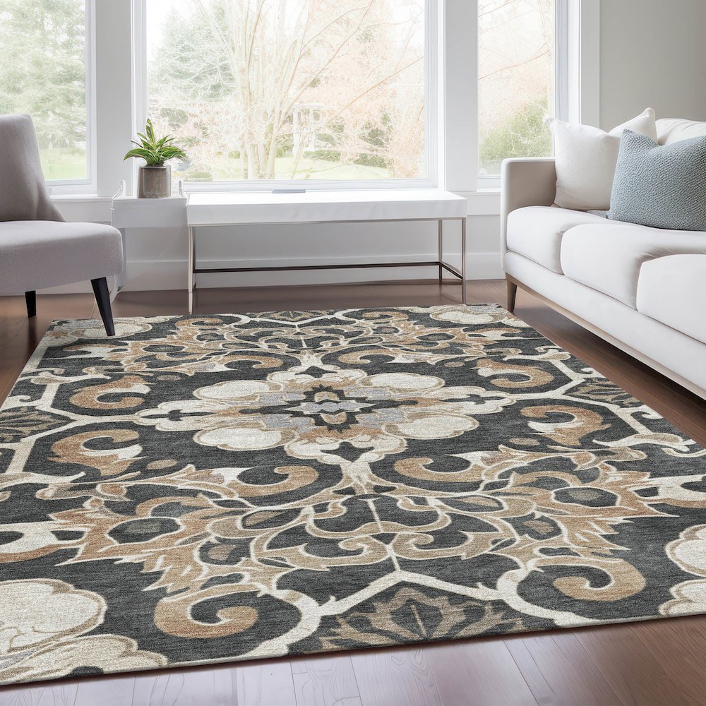 Machine Washable Indoor/Outdoor Chantille Charcoal 5' x 7'6" Rug. Picture 6