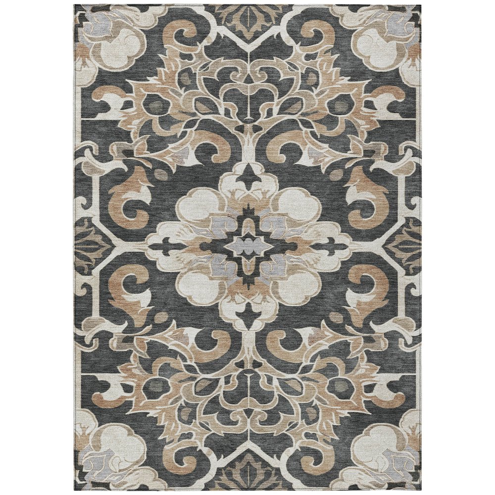 Machine Washable Indoor/Outdoor Chantille Charcoal 5' x 7'6" Rug. Picture 1