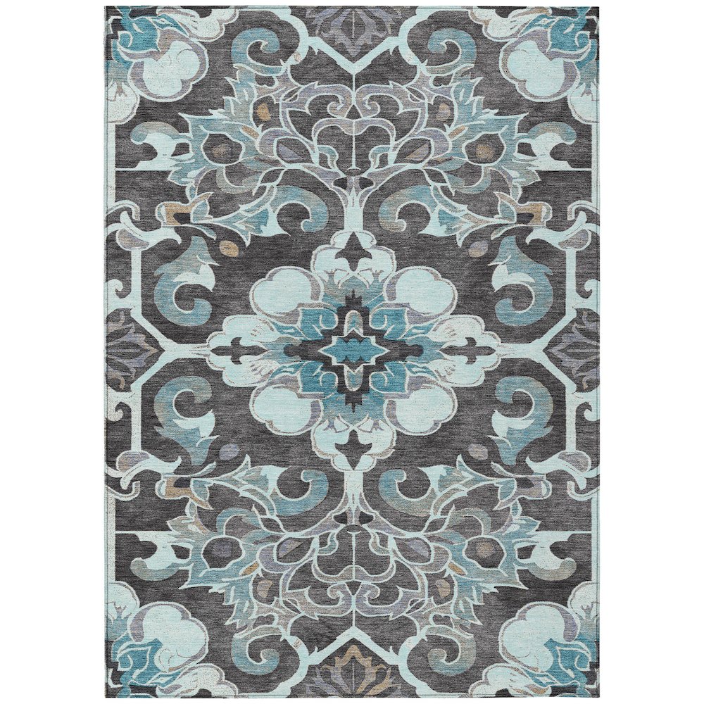 Machine Washable Indoor/Outdoor Chantille Teal 5' x 7'6" Rug. Picture 1