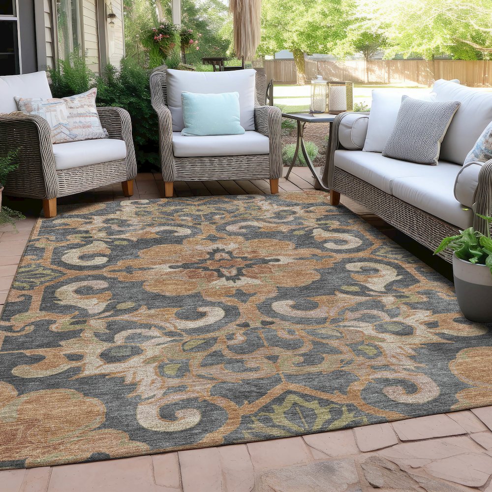 Machine Washable Indoor/Outdoor Chantille Terracotta 5' x 7'6" Rug. Picture 7
