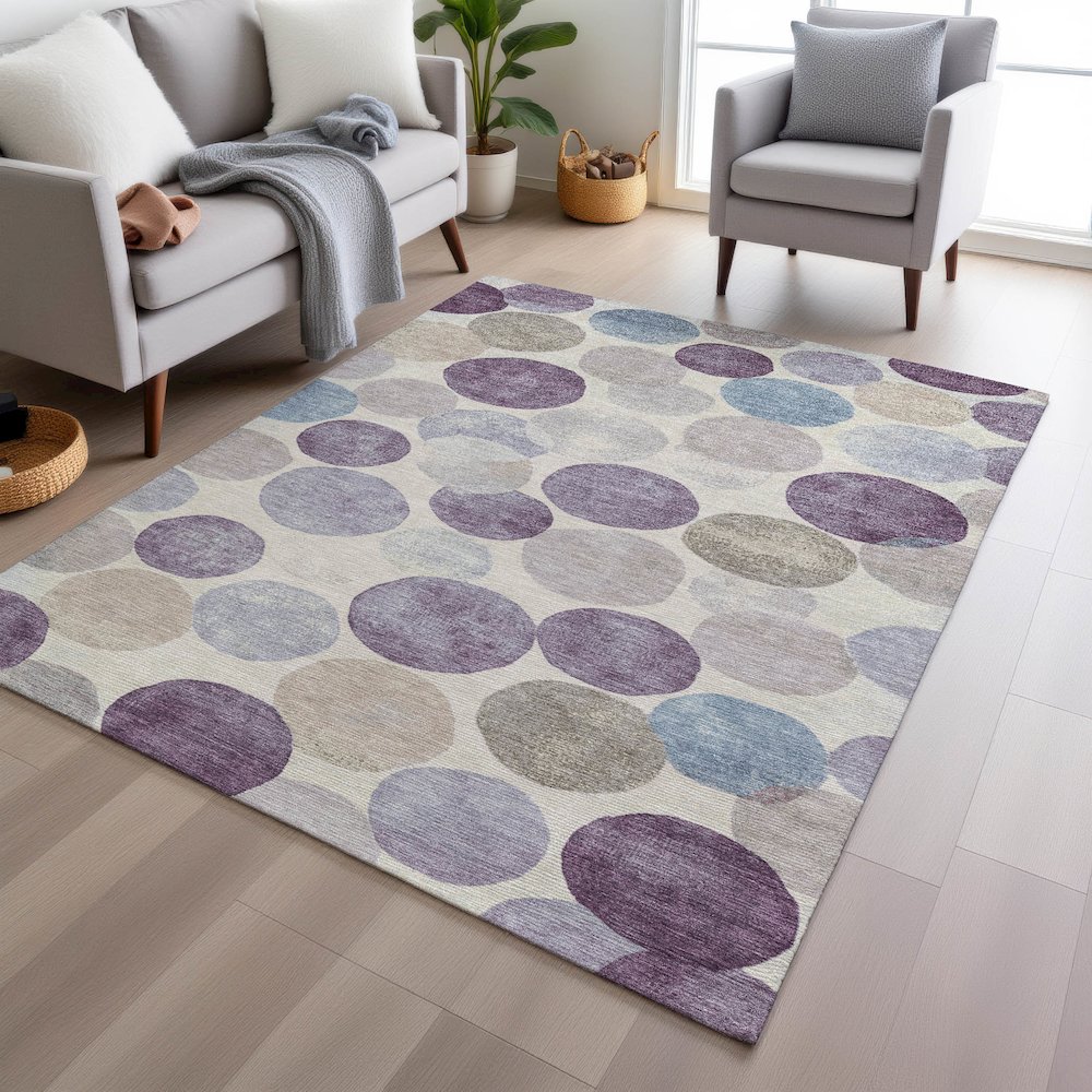 Machine Washable Indoor/Outdoor Chantille Plum 5' x 7'6" Rug. Picture 5
