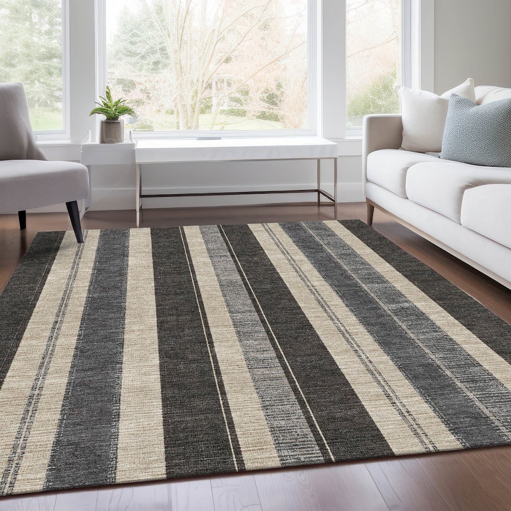 Machine Washable Indoor/Outdoor Chantille Black 5' x 7'6" Rug. Picture 6