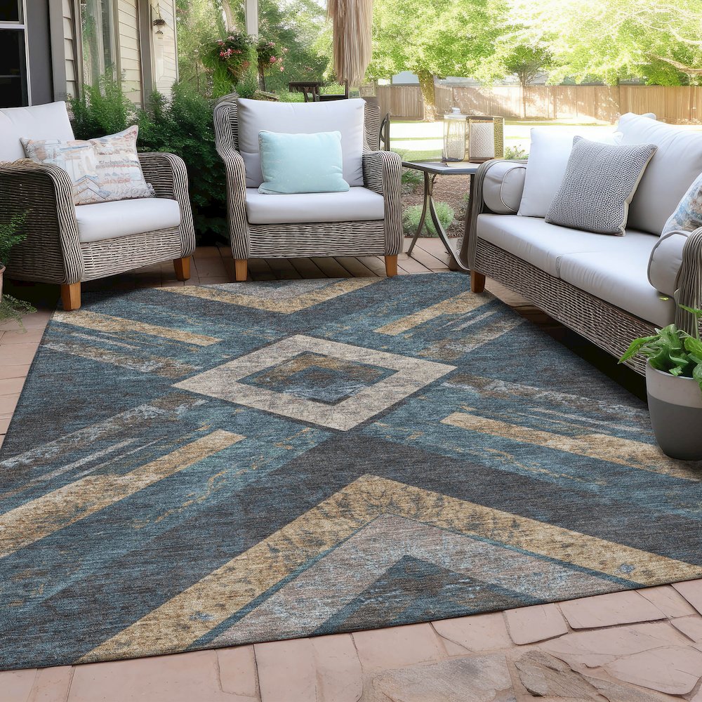Machine Washable Indoor/Outdoor Chantille Navy 5' x 7'6" Rug. Picture 7