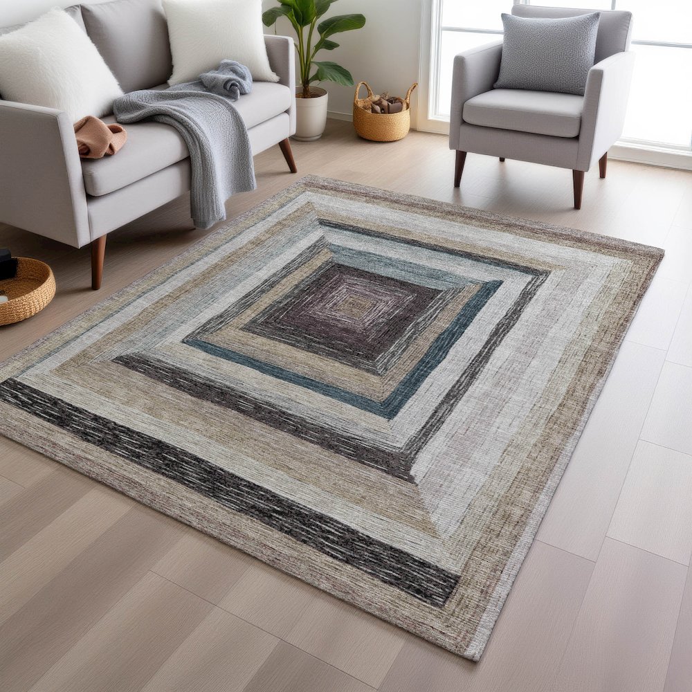 Machine Washable Indoor/Outdoor Chantille Beige 5' x 7'6" Rug. Picture 5