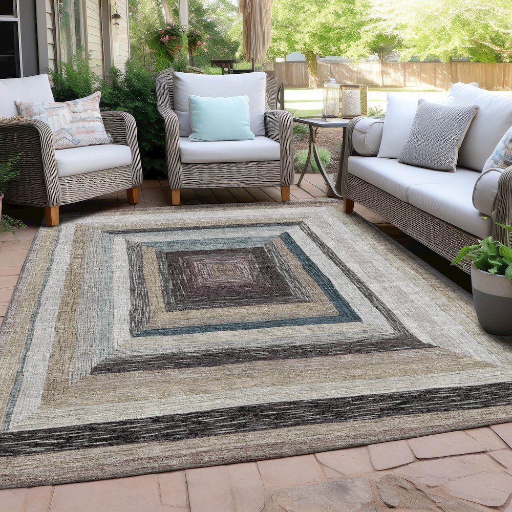 Machine Washable Indoor/Outdoor Chantille Beige 5' x 7'6" Rug. Picture 7