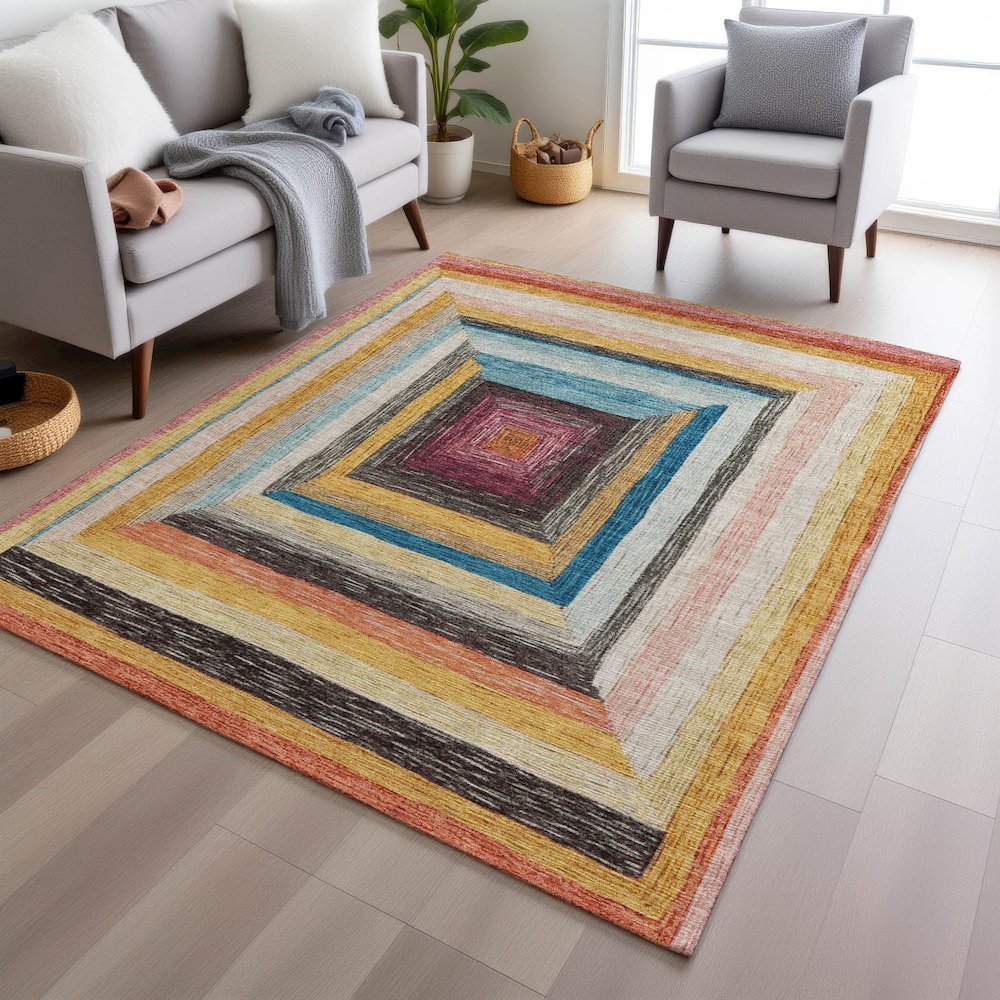 Machine Washable Indoor/Outdoor Chantille Honey 5' x 7'6" Rug. Picture 5