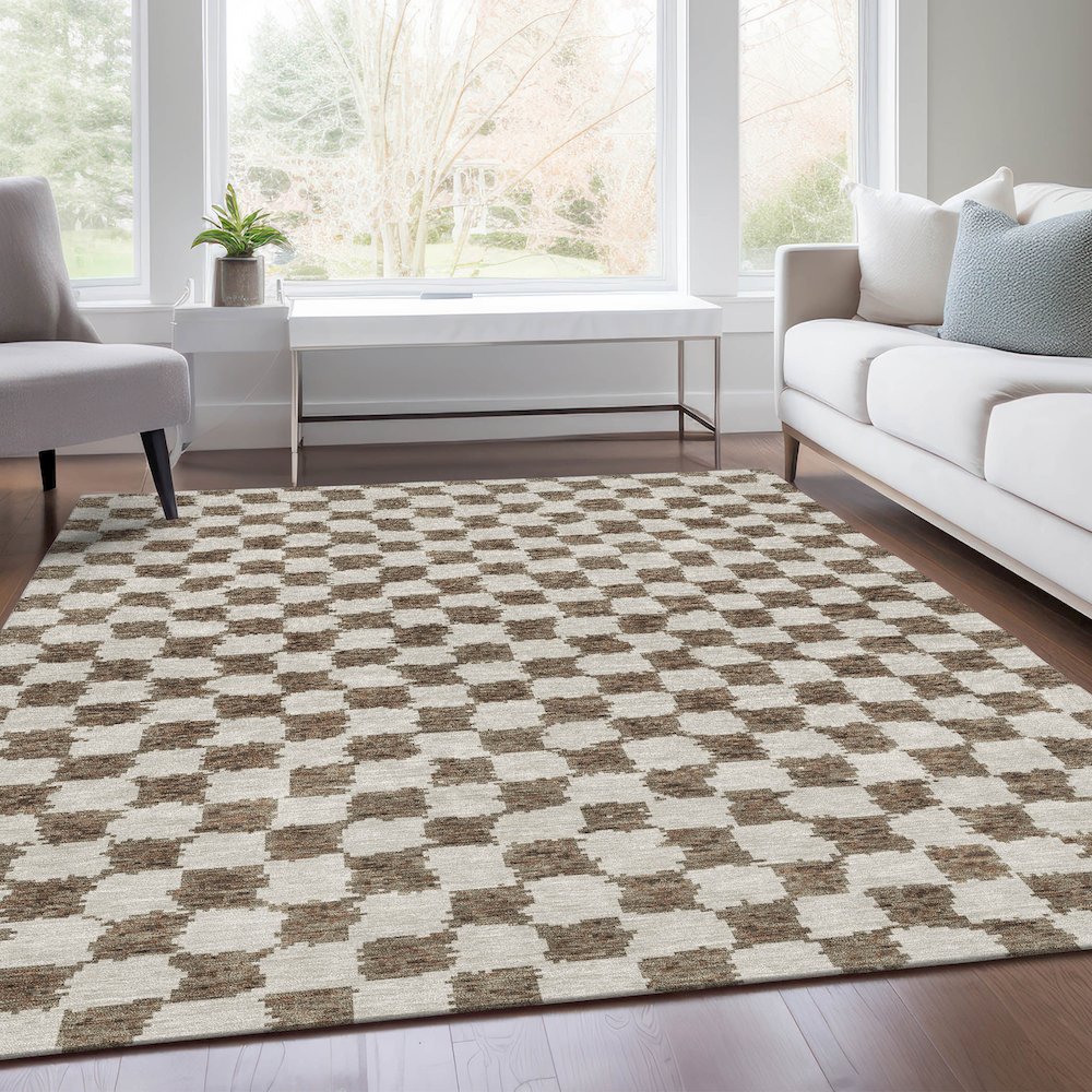 Machine Washable Indoor/Outdoor Chantille Brown 5' x 7'6" Rug. Picture 6