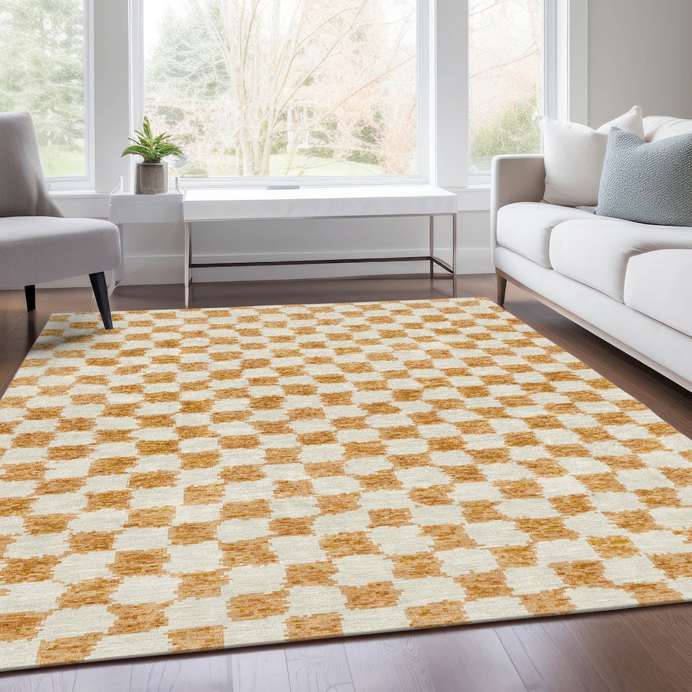 Machine Washable Indoor/Outdoor Chantille Orange 5' x 7'6" Rug. Picture 6