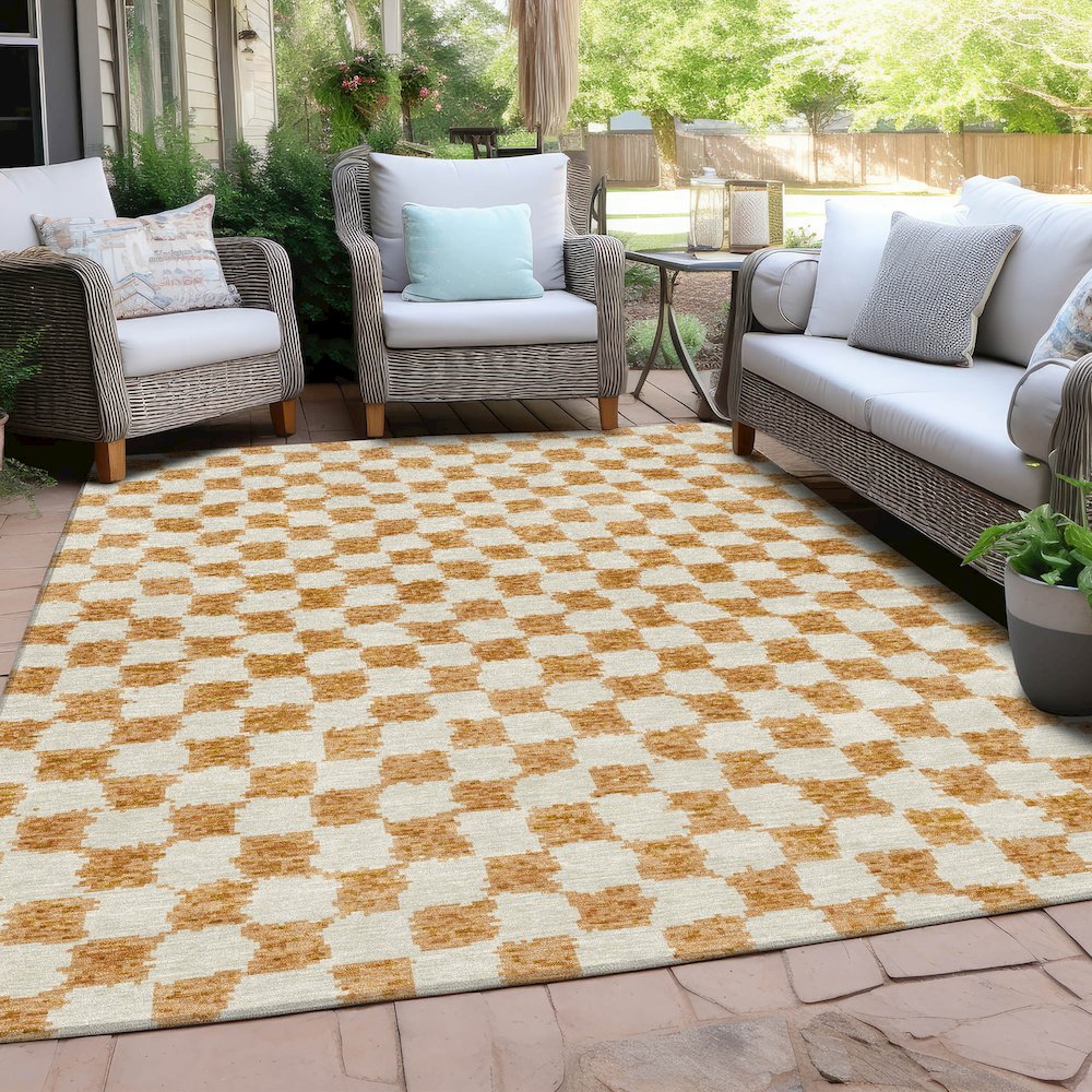 Machine Washable Indoor/Outdoor Chantille Orange 5' x 7'6" Rug. Picture 7