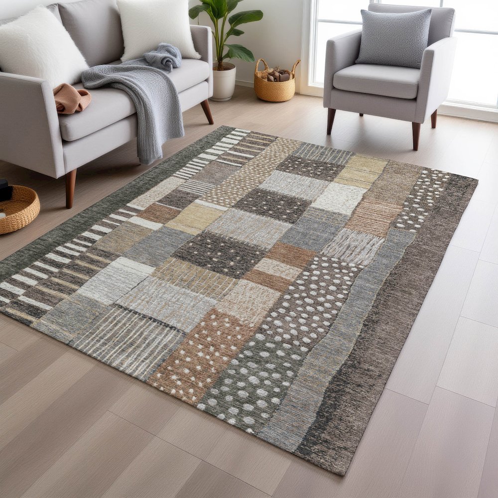 Machine Washable Indoor/Outdoor Chantille Brown 5' x 7'6" Rug. Picture 5