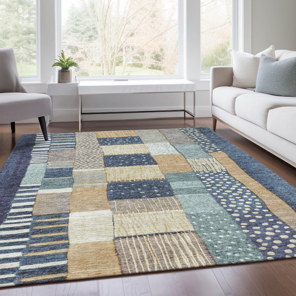 Machine Washable Indoor/Outdoor Chantille Navy 5' x 7'6" Rug. Picture 6