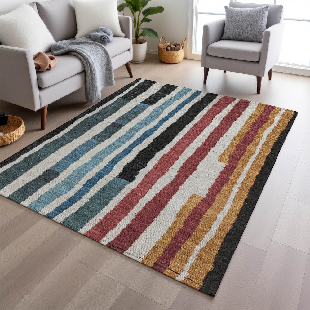 Machine Washable Indoor/Outdoor Chantille Black 5' x 7'6" Rug. Picture 5