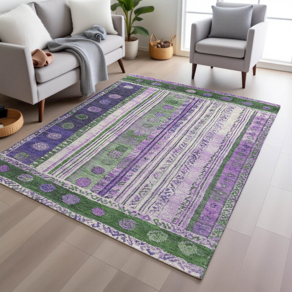 Machine Washable Indoor/Outdoor Chantille Green 5' x 7'6" Rug. Picture 5