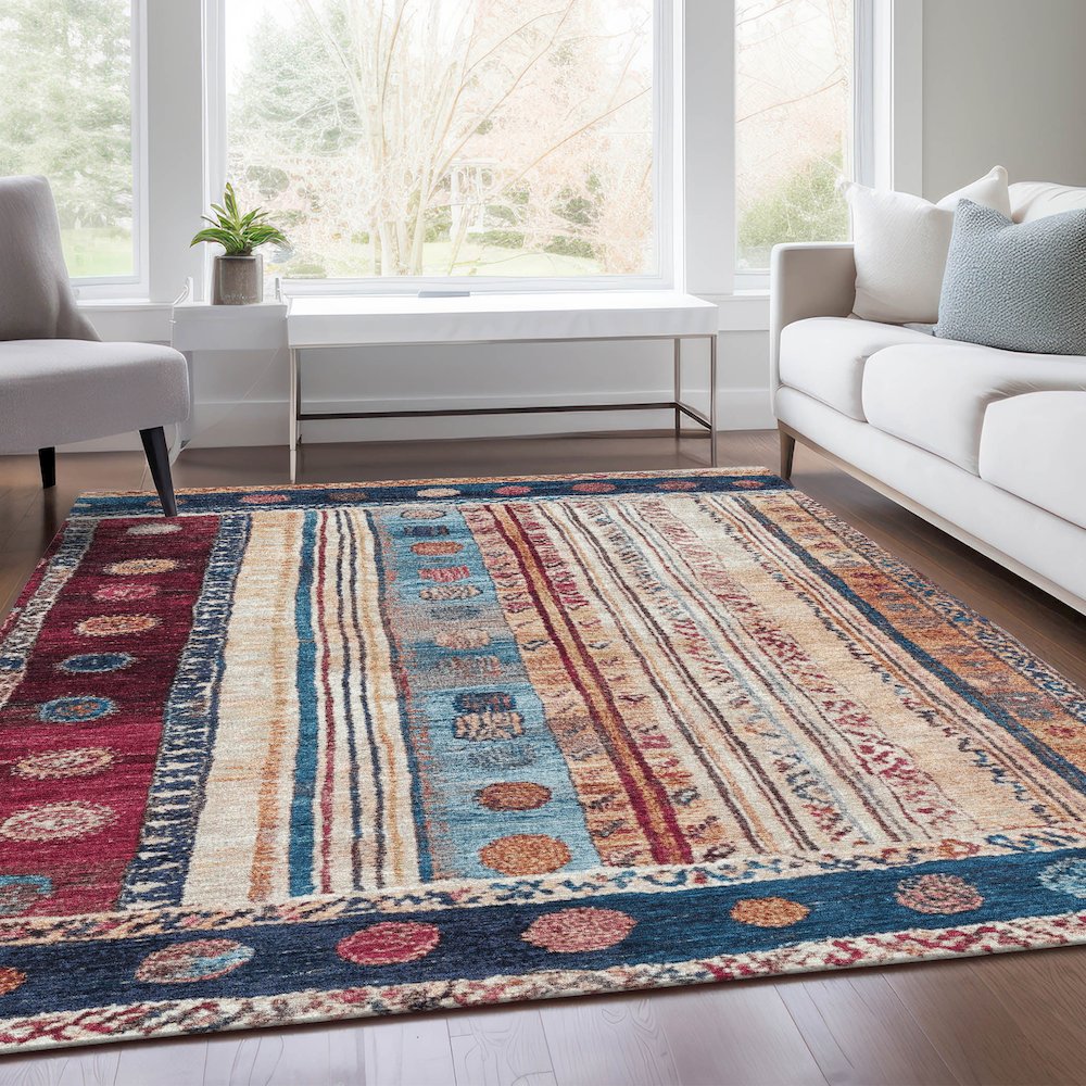 Machine Washable Indoor/Outdoor Chantille Navy 5' x 7'6" Rug. Picture 6
