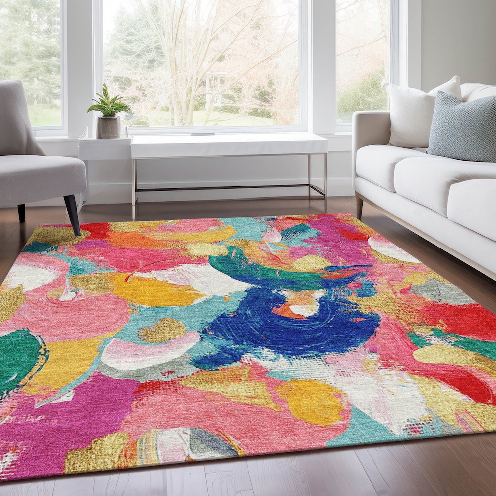 Machine Washable Indoor/Outdoor Chantille Blush 5' x 7'6" Rug. Picture 6