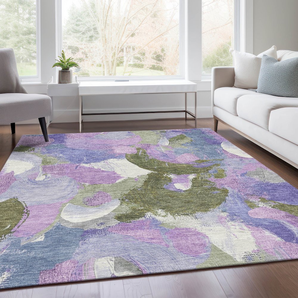 Machine Washable Indoor/Outdoor Chantille Lavender 5' x 7'6" Rug. Picture 6