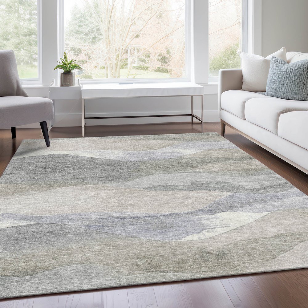 Machine Washable Indoor/Outdoor Chantille Beige 5' x 7'6" Rug. Picture 6