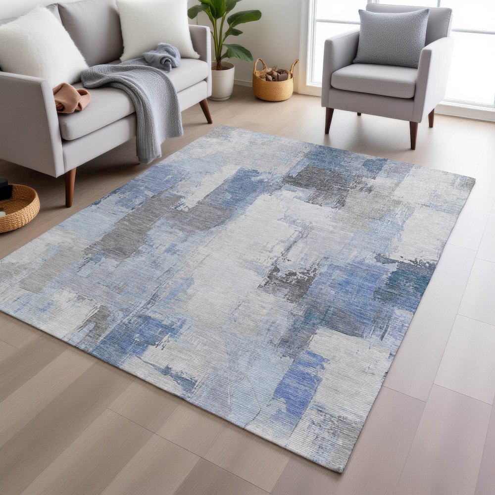Machine Washable Indoor/Outdoor Chantille Denim 5' x 7'6" Rug. Picture 5