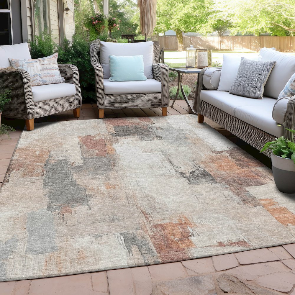 Machine Washable Indoor/Outdoor Chantille Paprika 5' x 7'6" Rug. Picture 7