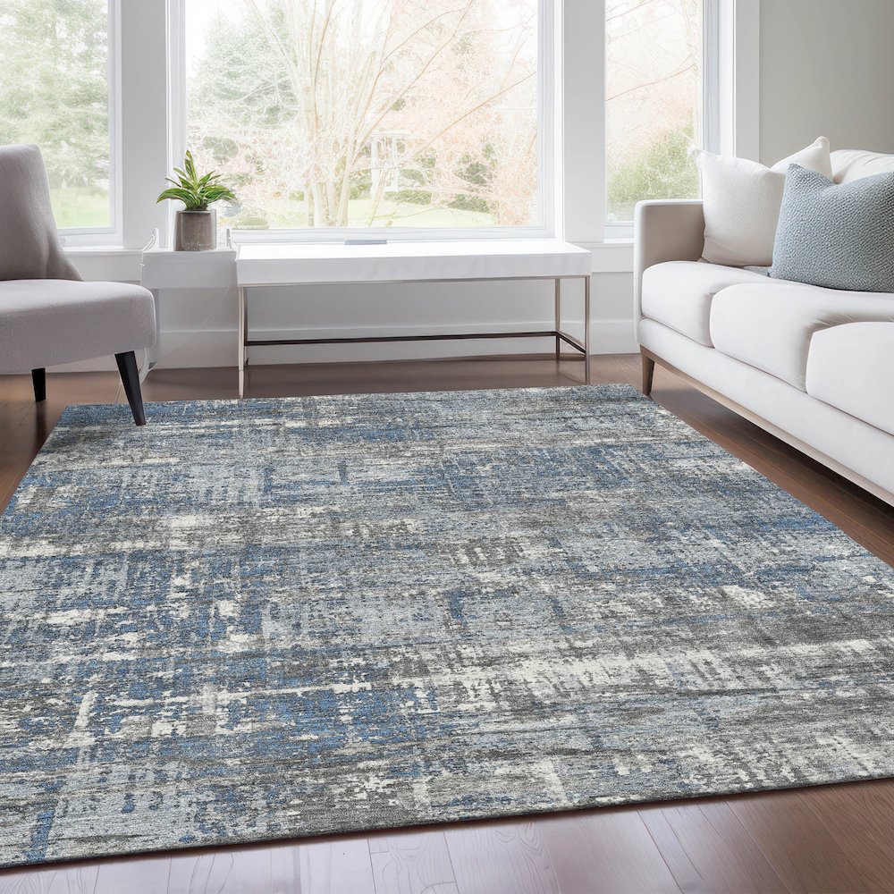 Machine Washable Indoor/Outdoor Chantille Denim 5' x 7'6" Rug. Picture 6