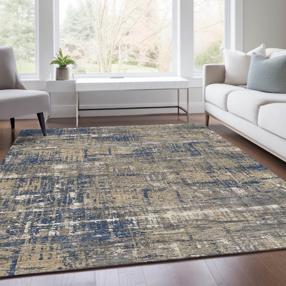 Machine Washable Indoor/Outdoor Chantille Navy 5' x 7'6" Rug. Picture 6