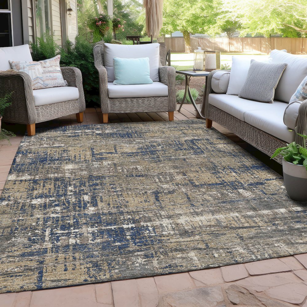 Machine Washable Indoor/Outdoor Chantille Navy 5' x 7'6" Rug. Picture 7