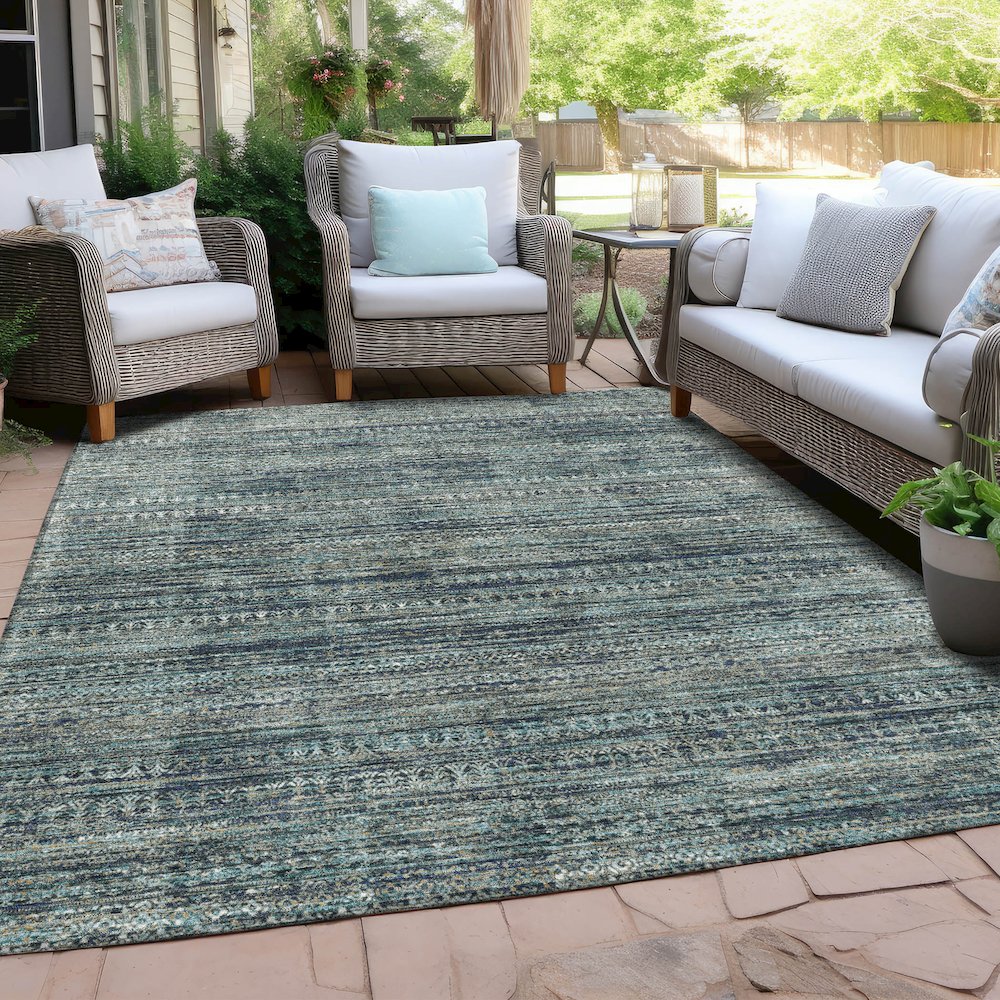 Machine Washable Indoor/Outdoor Chantille Teal 5' x 7'6" Rug. Picture 7