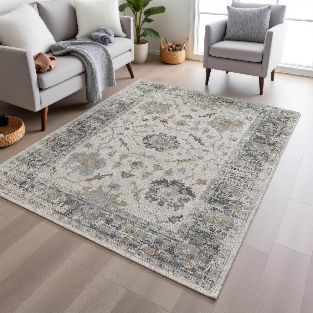Machine Washable Indoor/Outdoor Chantille Ivory 5' x 7'6" Rug. Picture 5