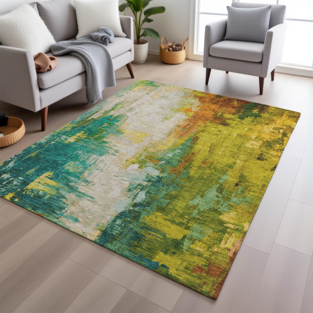 Machine Washable Indoor/Outdoor Chantille Green 5' x 7'6" Rug. Picture 5