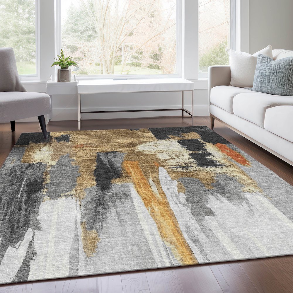 Machine Washable Indoor/Outdoor Chantille Black 5' x 7'6" Rug. Picture 6