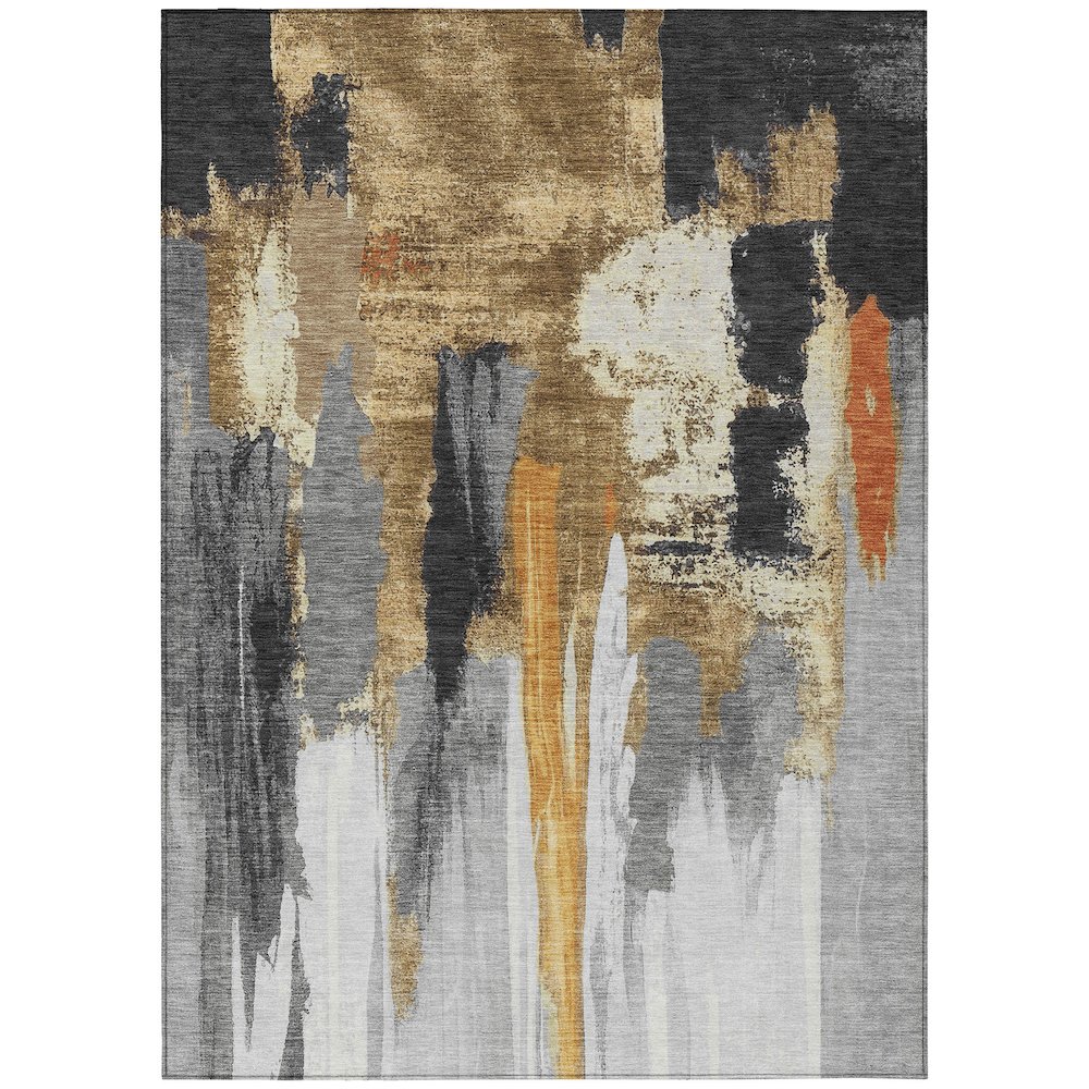 Machine Washable Indoor/Outdoor Chantille Black 5' x 7'6" Rug. Picture 1