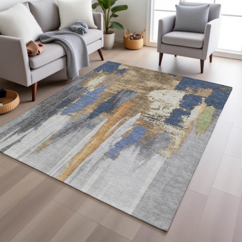 Machine Washable Indoor/Outdoor Chantille Navy 5' x 7'6" Rug. Picture 5