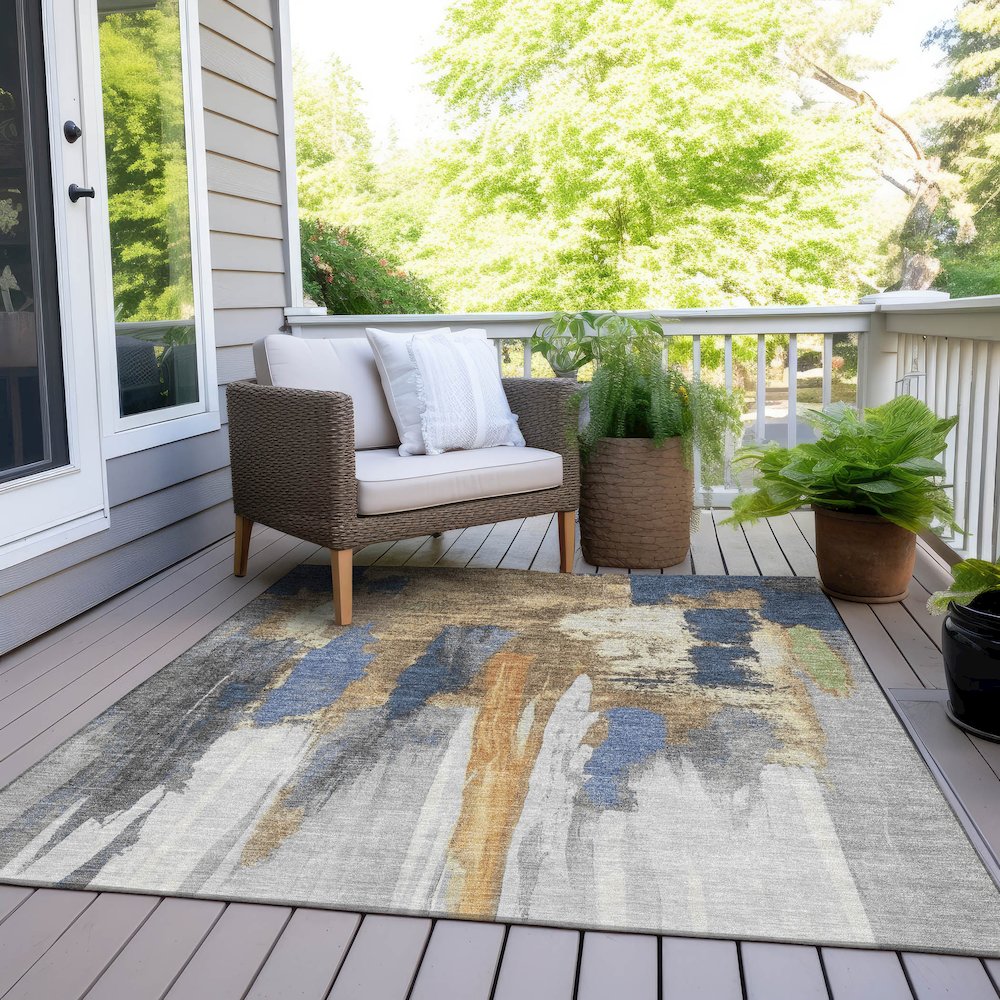 Machine Washable Indoor/Outdoor Chantille Navy 5' x 7'6" Rug. Picture 8