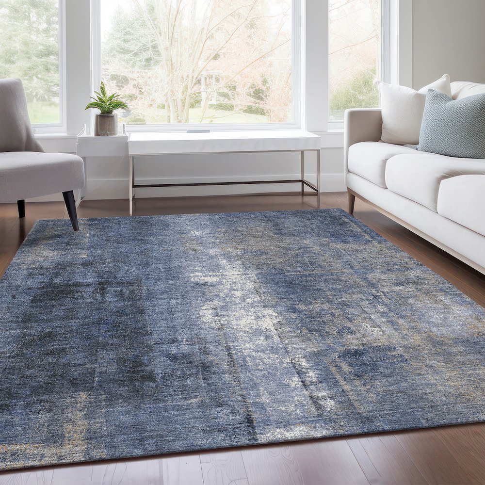 Machine Washable Indoor/Outdoor Chantille Navy 5' x 7'6" Rug. Picture 6