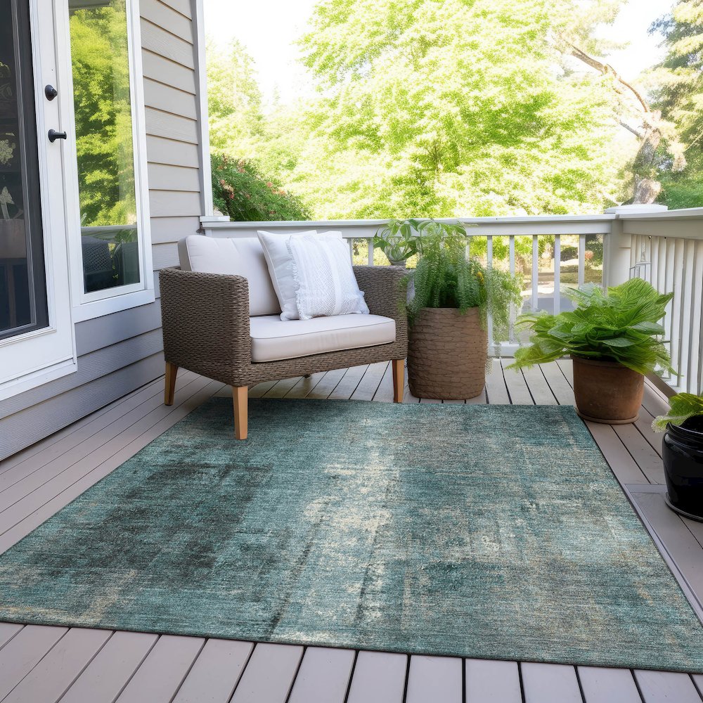 Machine Washable Indoor/Outdoor Chantille Teal 5' x 7'6" Rug. Picture 8