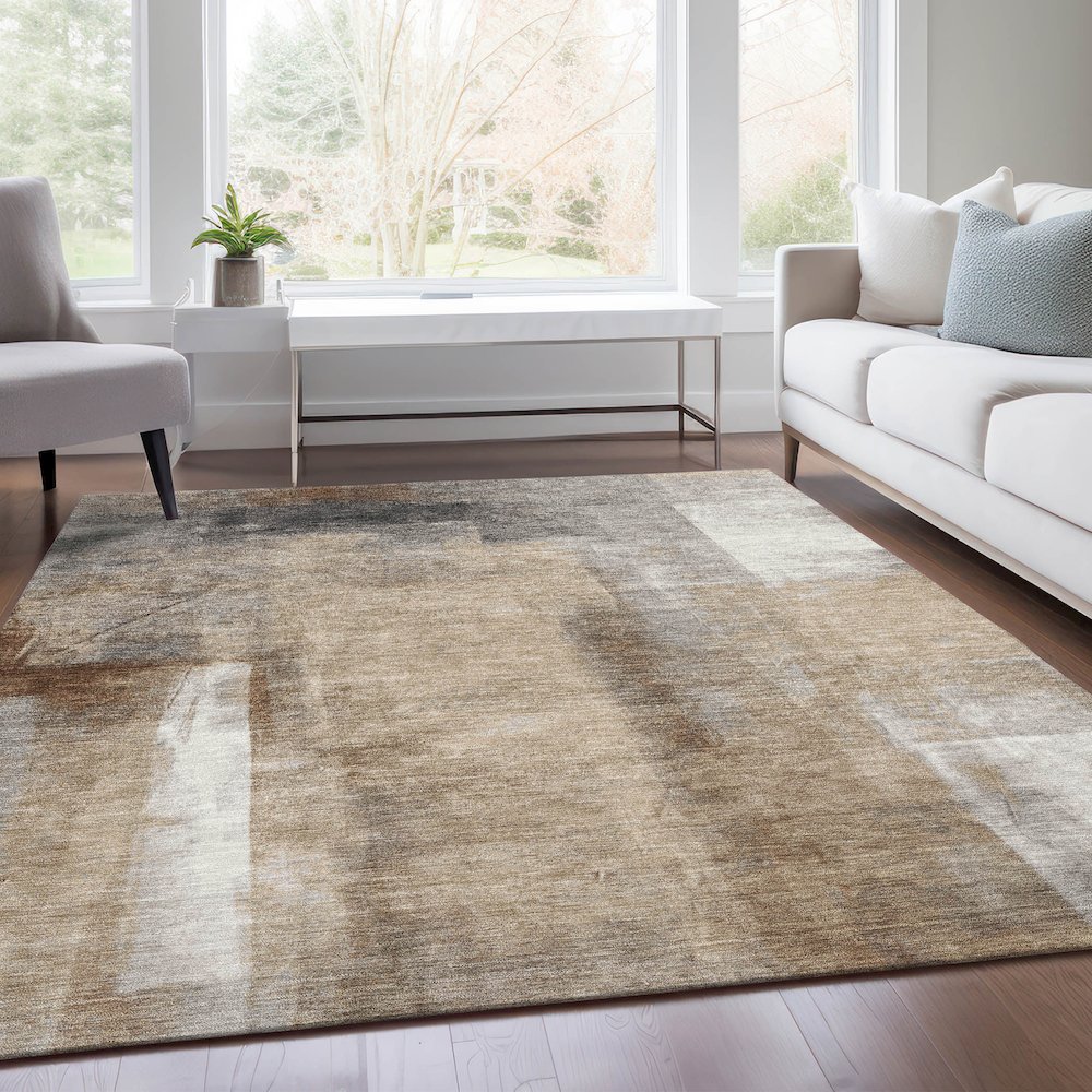 Machine Washable Indoor/Outdoor Chantille Beige 5' x 7'6" Rug. Picture 6