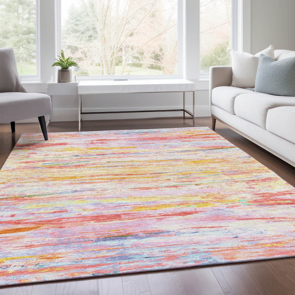 Machine Washable Indoor/Outdoor Chantille Coral 5' x 7'6" Rug. Picture 6