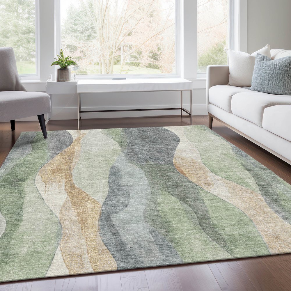 Machine Washable Indoor/Outdoor Chantille Aloe 5' x 7'6" Rug. Picture 6