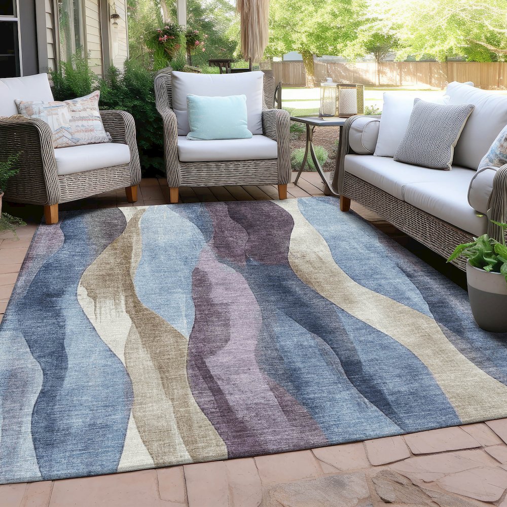 Machine Washable Indoor/Outdoor Chantille Denim 5' x 7'6" Rug. Picture 7