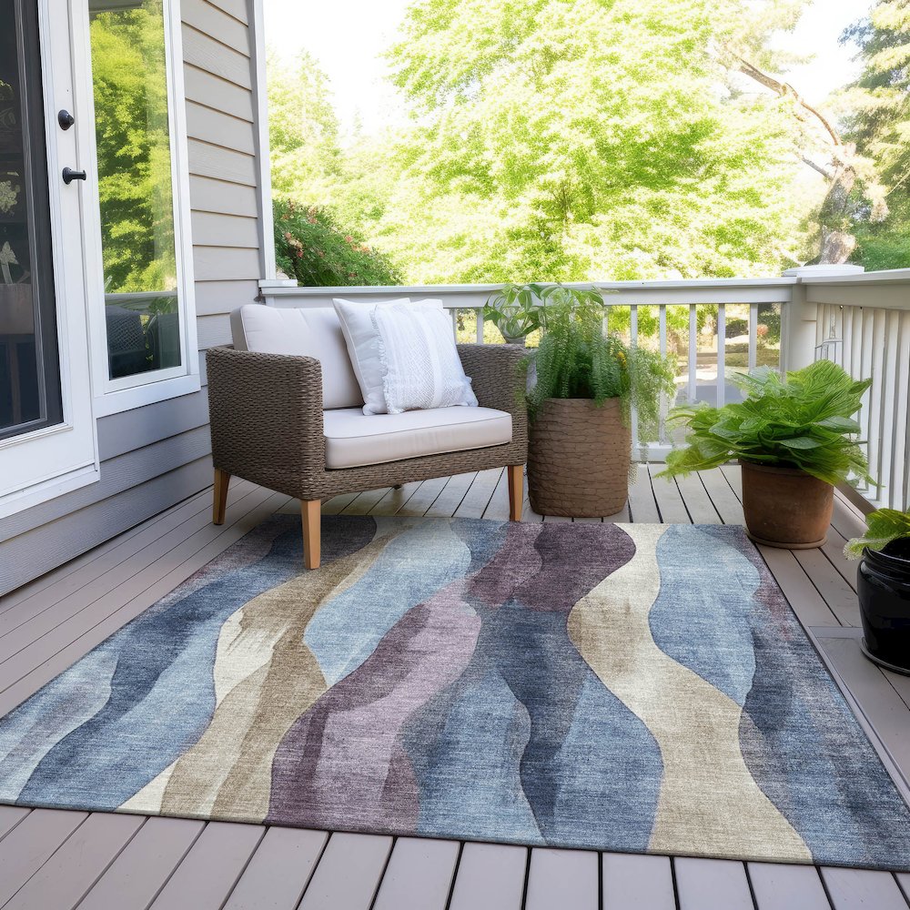 Machine Washable Indoor/Outdoor Chantille Denim 5' x 7'6" Rug. Picture 8