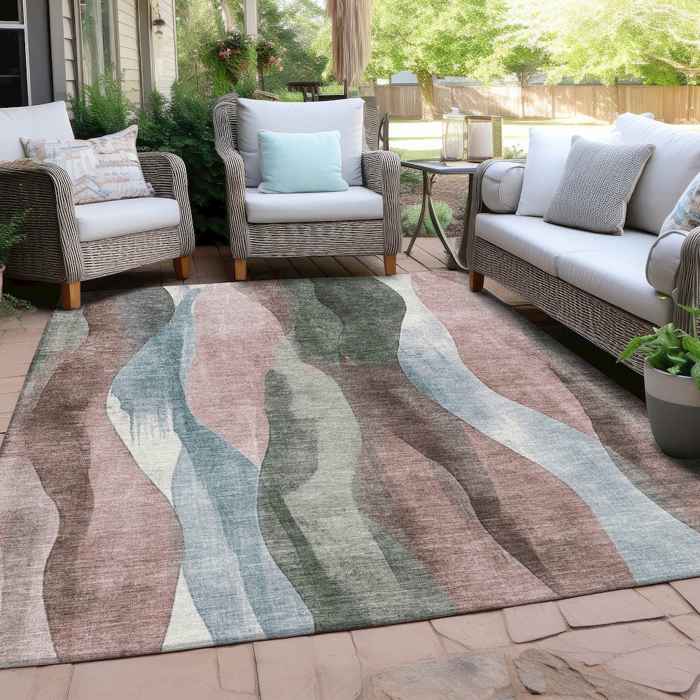 Machine Washable Indoor/Outdoor Chantille Salmon 5' x 7'6" Rug. Picture 7