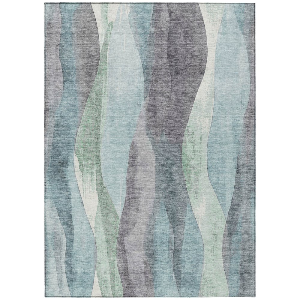 Machine Washable Indoor/Outdoor Chantille Teal 5' x 7'6" Rug. Picture 1