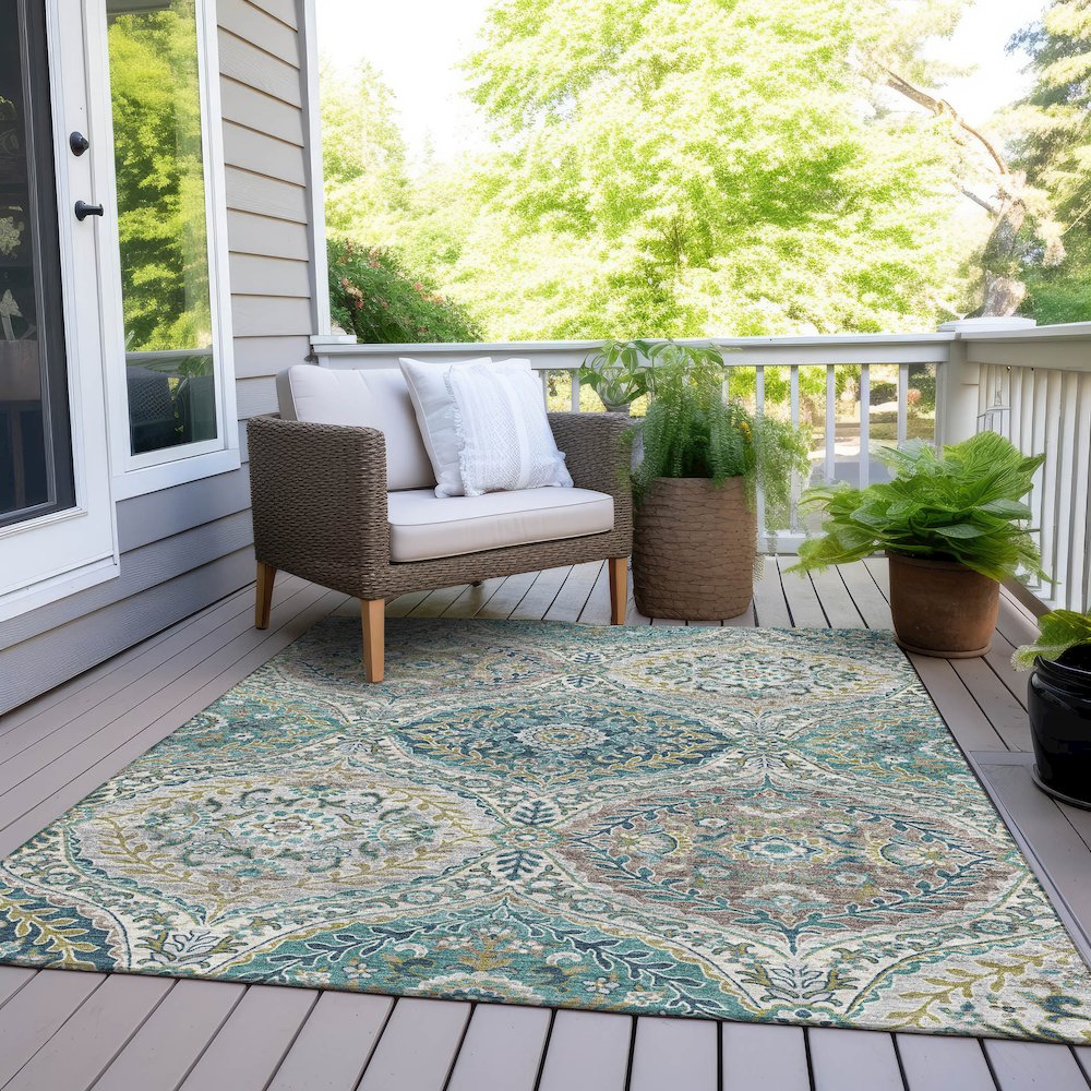 Machine Washable Indoor/Outdoor Chantille Teal 5' x 7'6" Rug. Picture 8