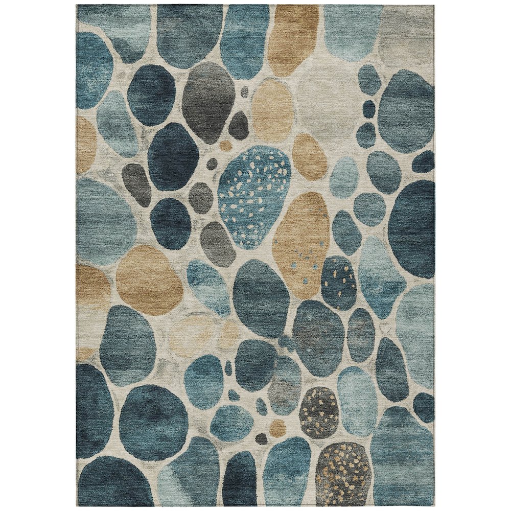 Machine Washable Indoor/Outdoor Chantille Teal 5' x 7'6" Rug. Picture 1