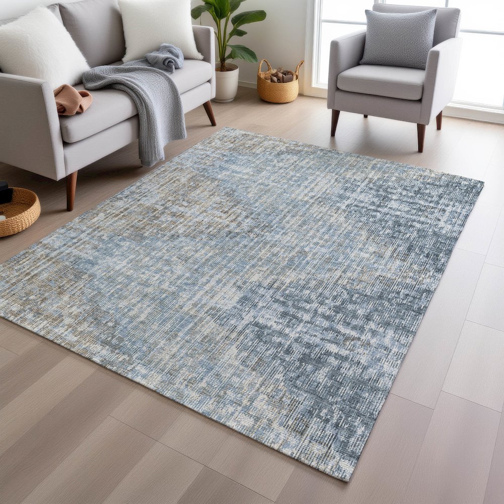 Machine Washable Indoor/Outdoor Chantille Denim 5' x 7'6" Rug. Picture 5