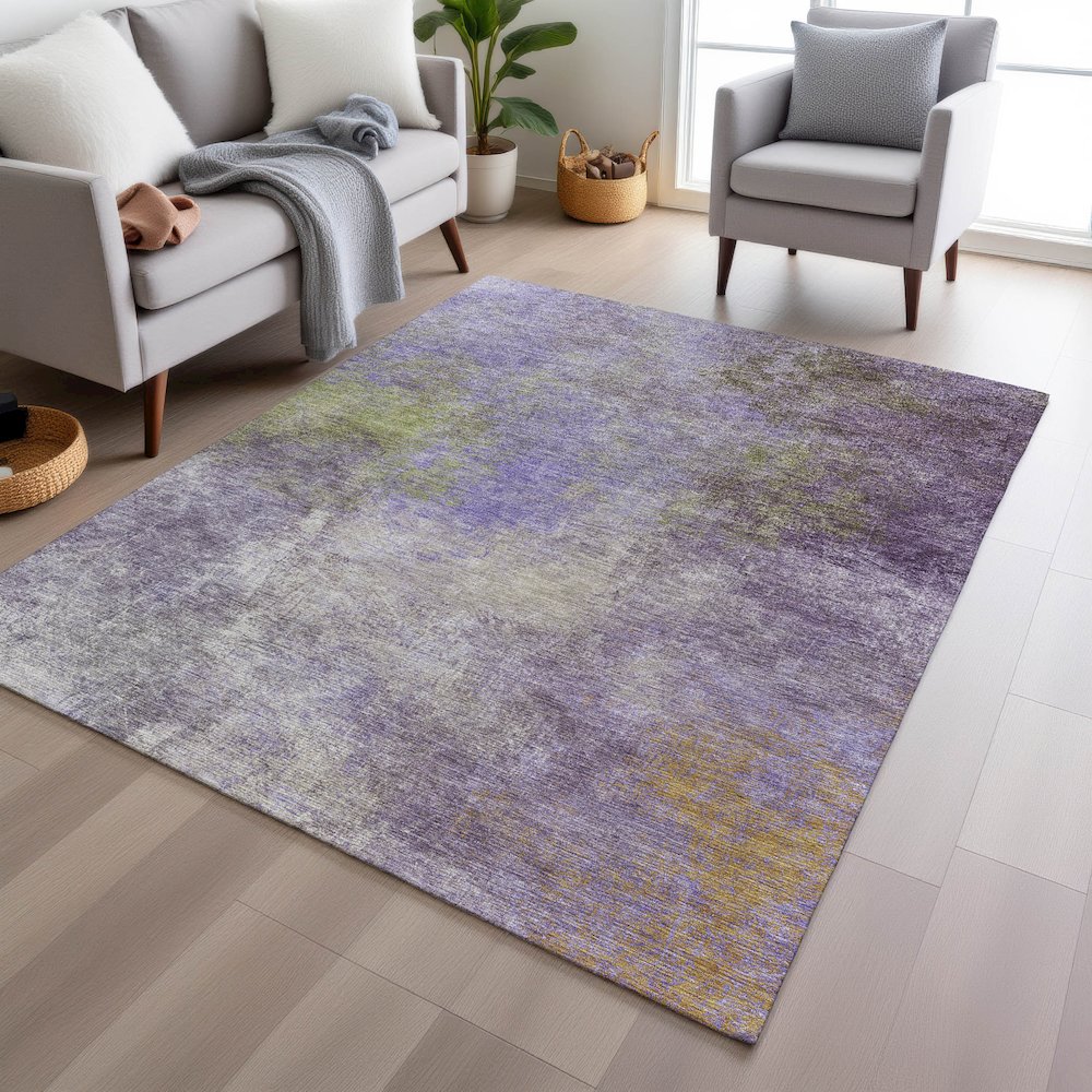 Machine Washable Indoor/Outdoor Chantille Purple 5' x 7'6" Rug. Picture 5