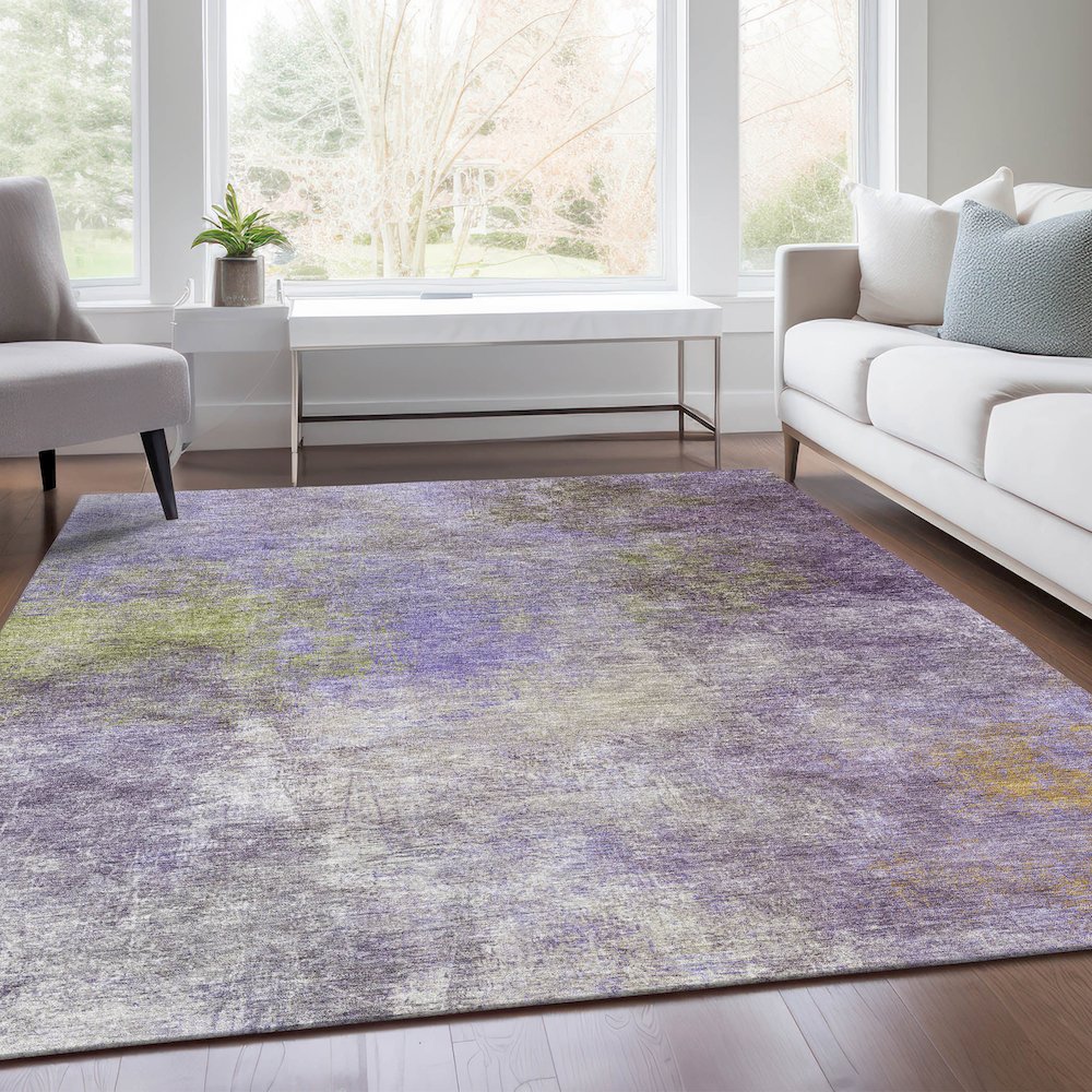 Machine Washable Indoor/Outdoor Chantille Purple 5' x 7'6" Rug. Picture 6